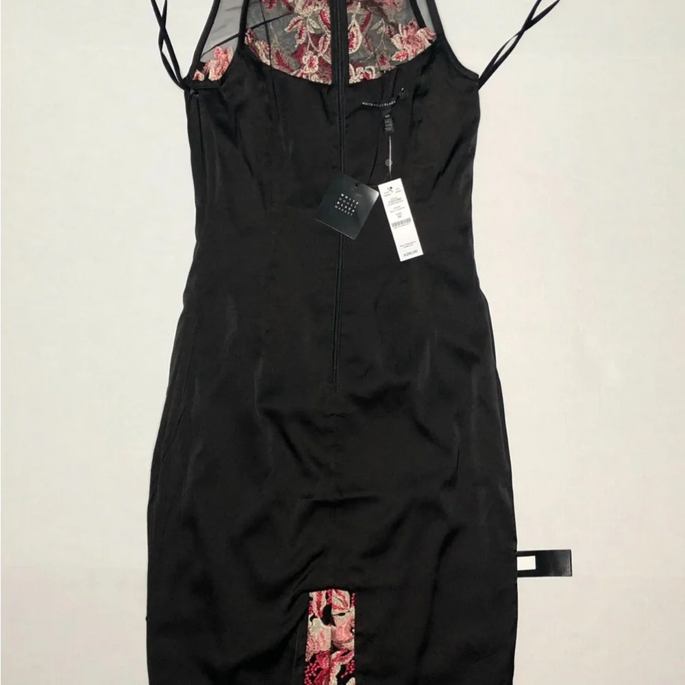⭐️NEW⭐️ WHBM Sleeveless Black Pink Gold Embroidered Mesh Sheath Dress - Picture 9 of 11
